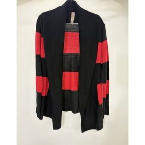 George Martha Cardigan Women's Medium Black Red Stripe Open Front Holiday Cozy